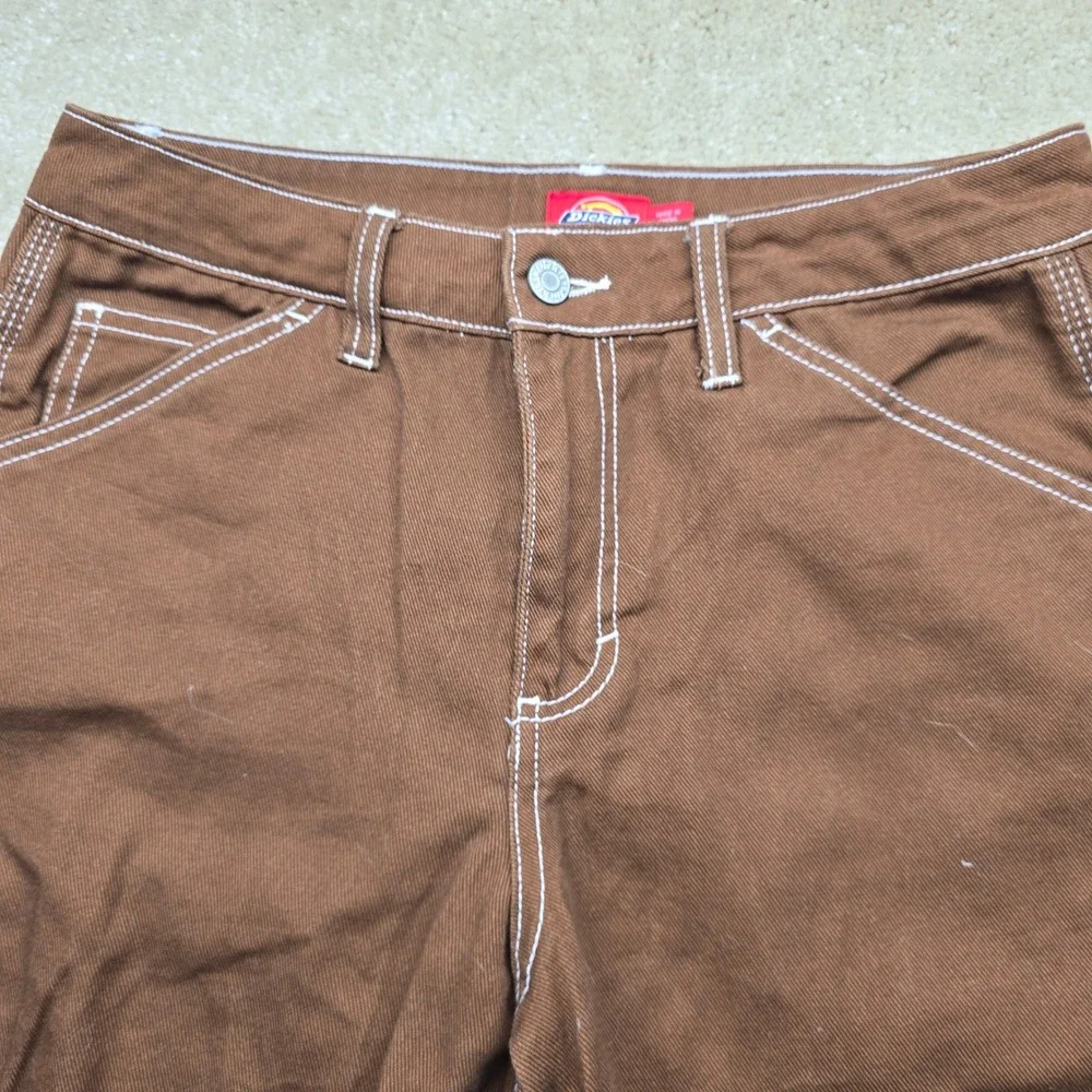 Dickies Brown Carpenter Pants White Contrast Stitch Utility Workwear Size 5/27 - Picture 3 of 11